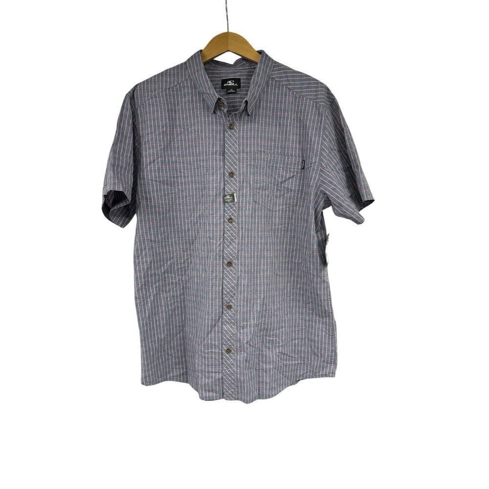 Oniell Men’s Gray Plaid Casual Short Sleeve Button Up Shirt Men’s Size XL New